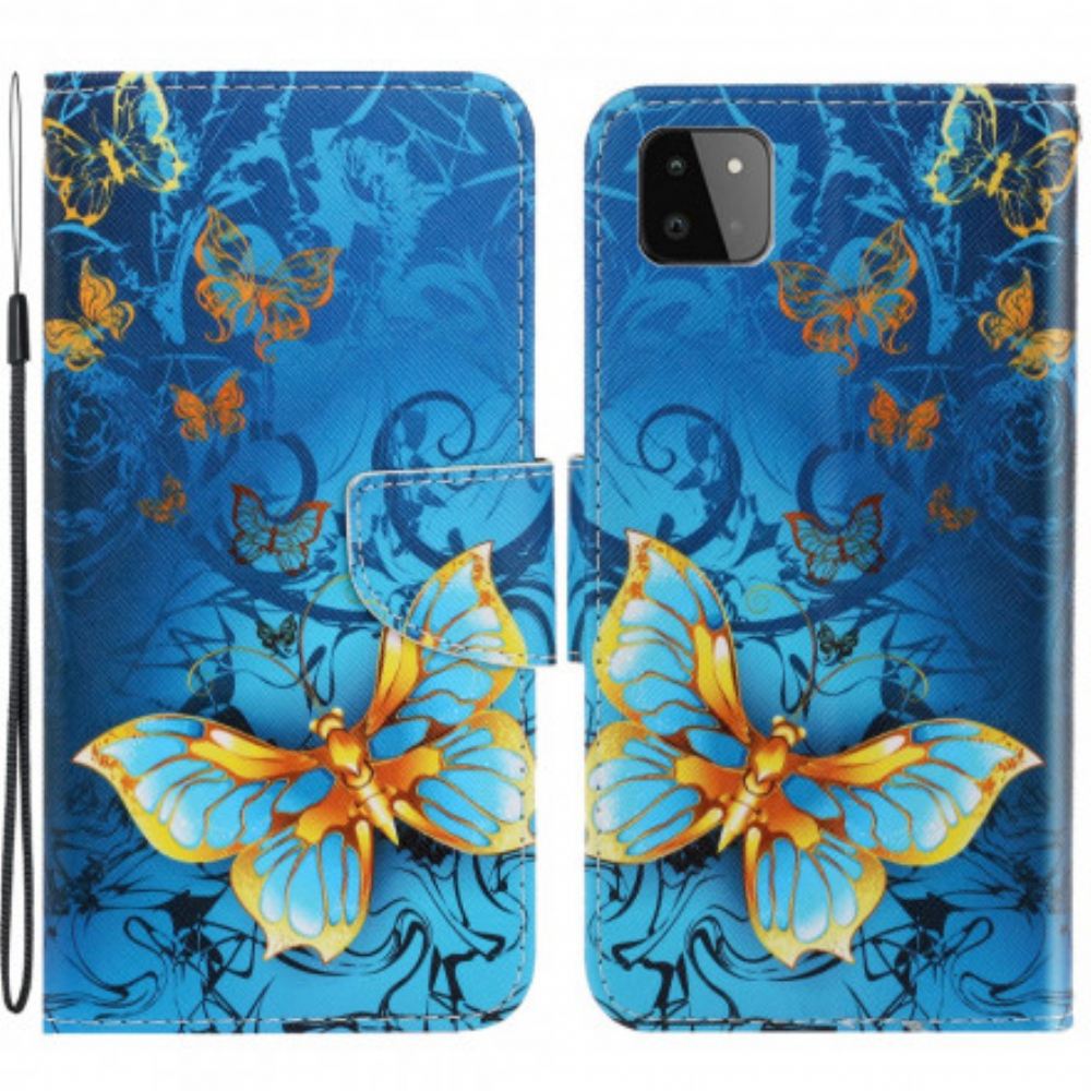 Kožené Pouzdro Na Samsung Galaxy A22 5G Na Lana Variace Motýlkového Popruhu