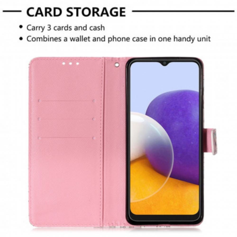 Kožené Pouzdro Na Samsung Galaxy A22 5G Červení Motýli