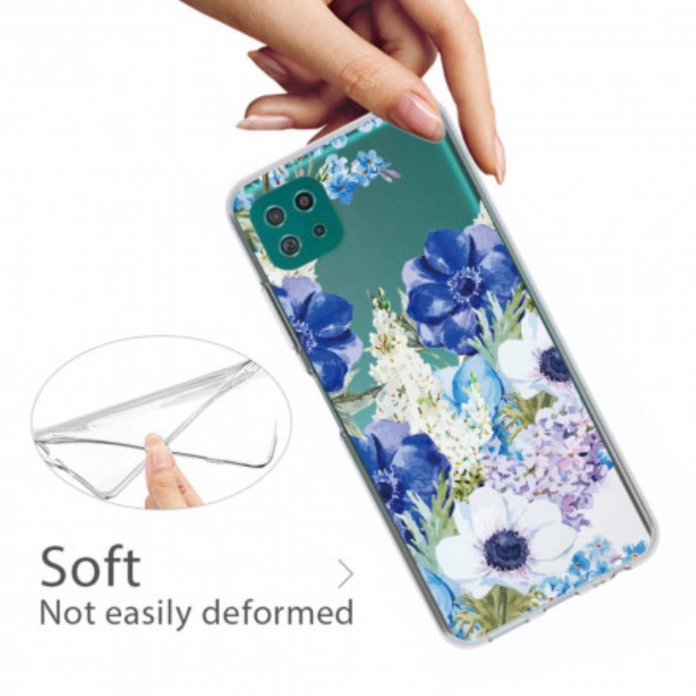 Kryt Na Samsung Galaxy A22 5G Bezešvé Akvarelové Modré Květy