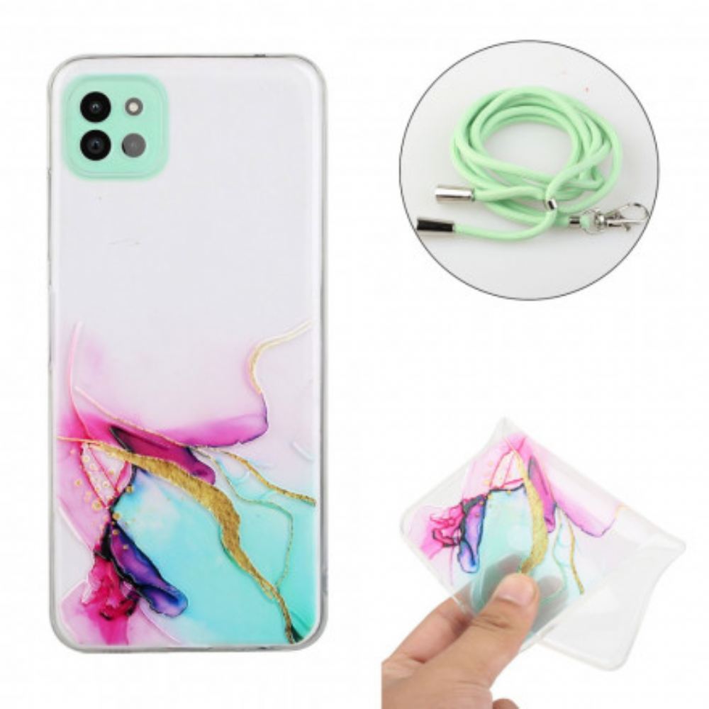 Kryt Na Samsung Galaxy A22 5G Na Lana S Mramorovou Šňůrou