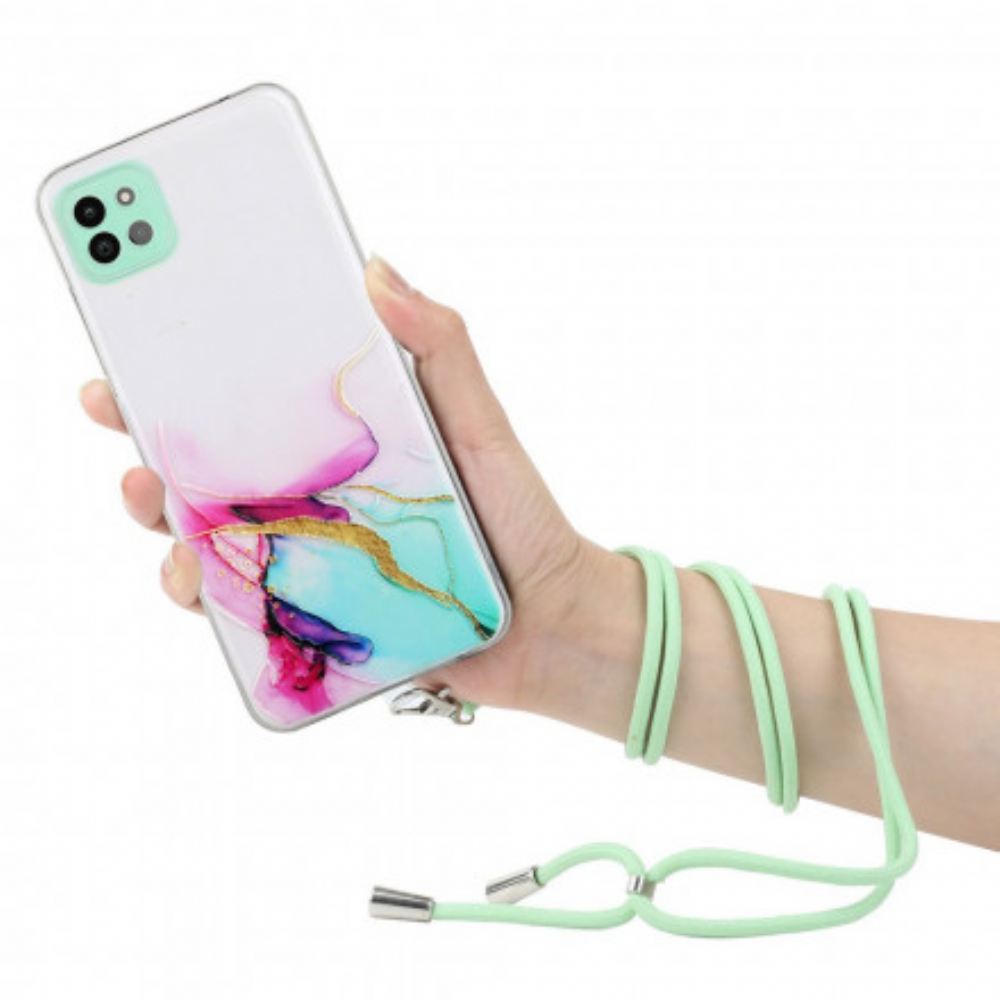 Kryt Na Samsung Galaxy A22 5G Na Lana S Mramorovou Šňůrou