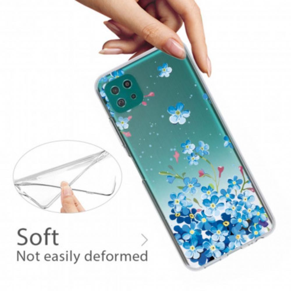 Kryt Na Samsung Galaxy A22 5G Modré Květy