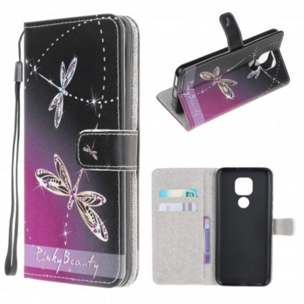 Flipové Pouzdro Na Moto G9 Play Na Lana Strappy Vážky