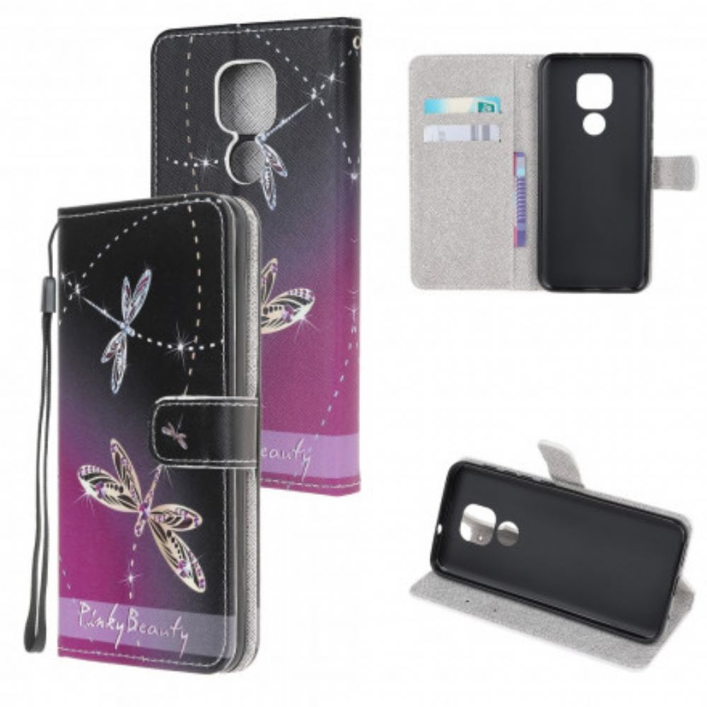 Flipové Pouzdro Na Moto G9 Play Na Lana Strappy Vážky