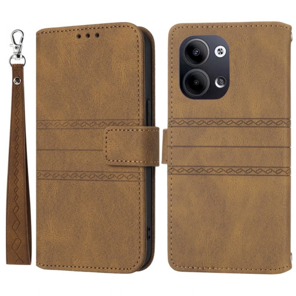 Kožený Kryt Oppo Reno 13 5g Dvojitý Vlys S Popruhem