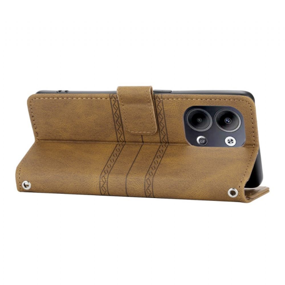 Kožený Kryt Oppo Reno 13 5g Dvojitý Vlys S Popruhem