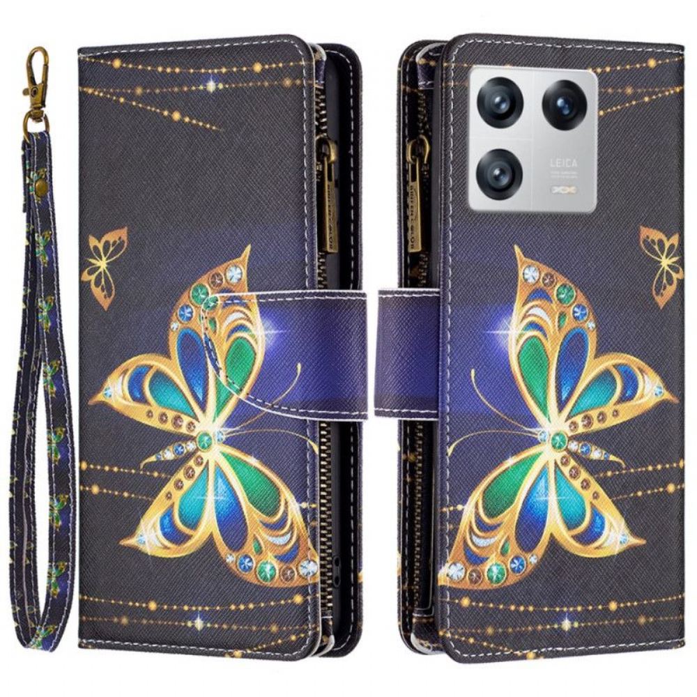 Flipové Pouzdro Na Xiaomi 13 Kapsa Na Zip S Motýly
