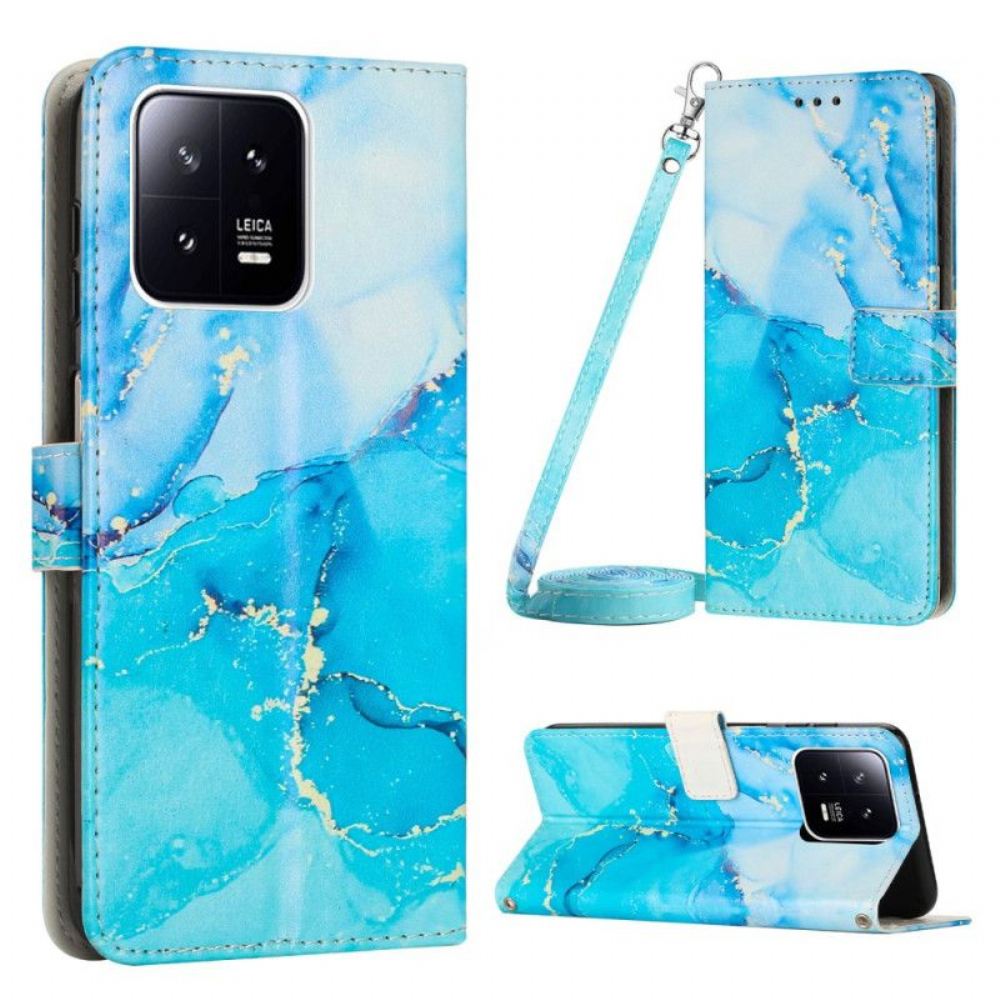 Flipové Pouzdro Na Xiaomi 13 Mramorový Popruh Přes Rameno