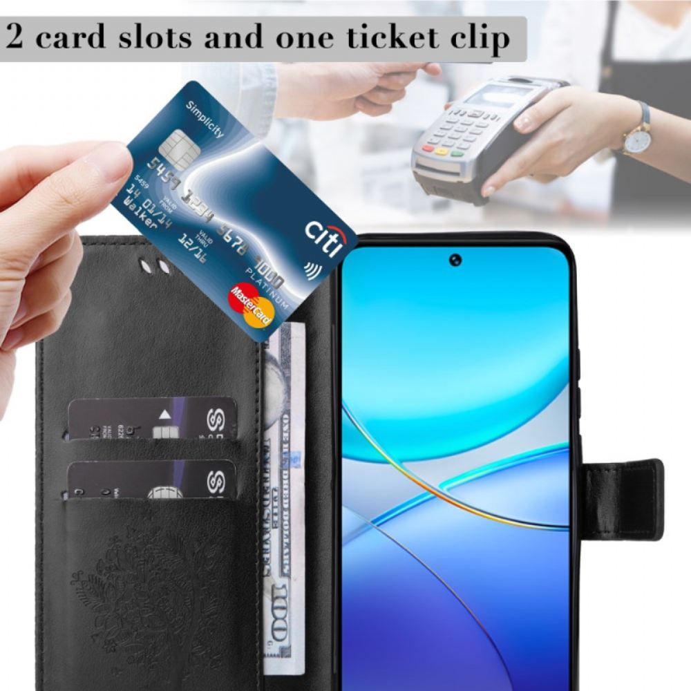 Kožený Kryt Na Vivo V40 Se 5g Strom A Kočka