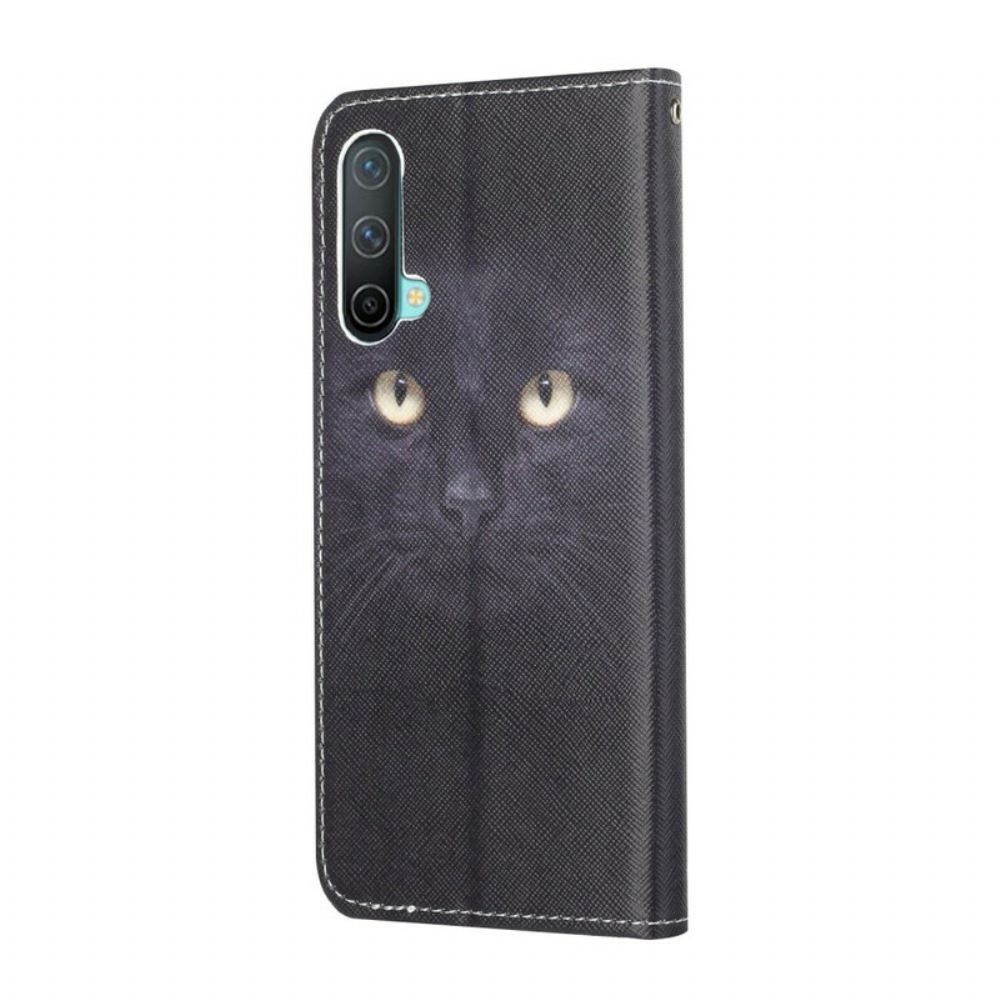 Flipové Pouzdro Na OnePlus Nord CE 5G Na Lana Černé Kočičí Oči S Páskem