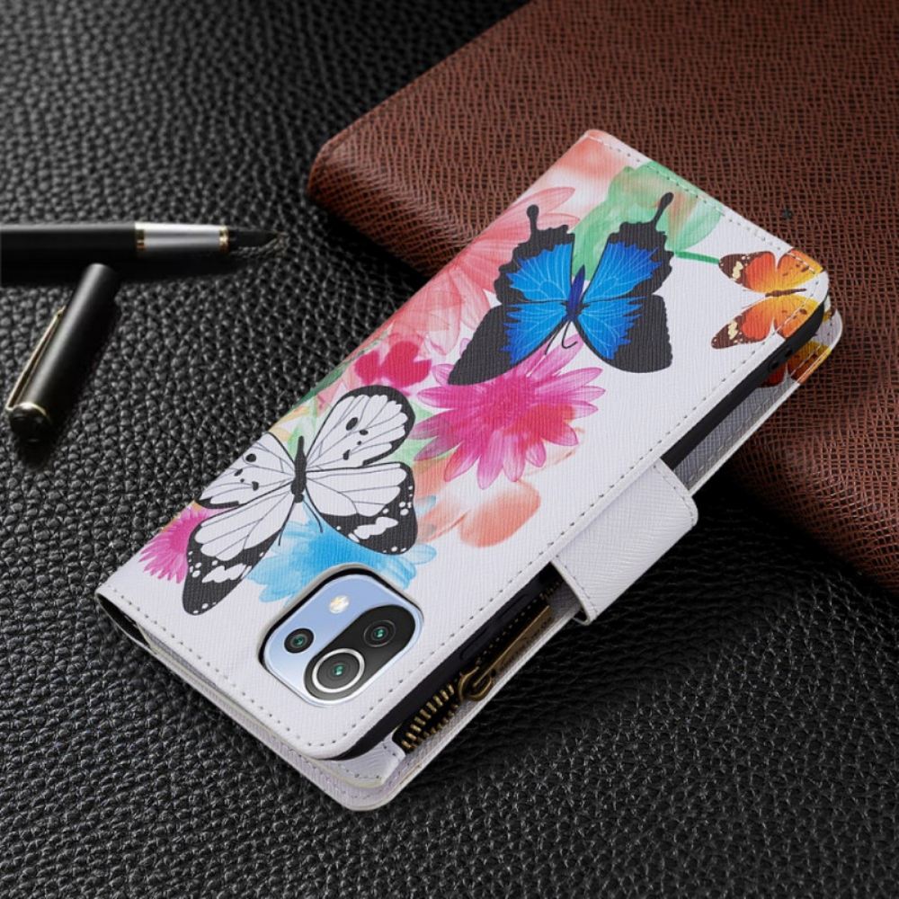 Flipové Pouzdro Na Xiaomi Mi 11 Lite 5G NE / Mi 11 Lite 4G / 5G Kapsa Na Zip S Motýly