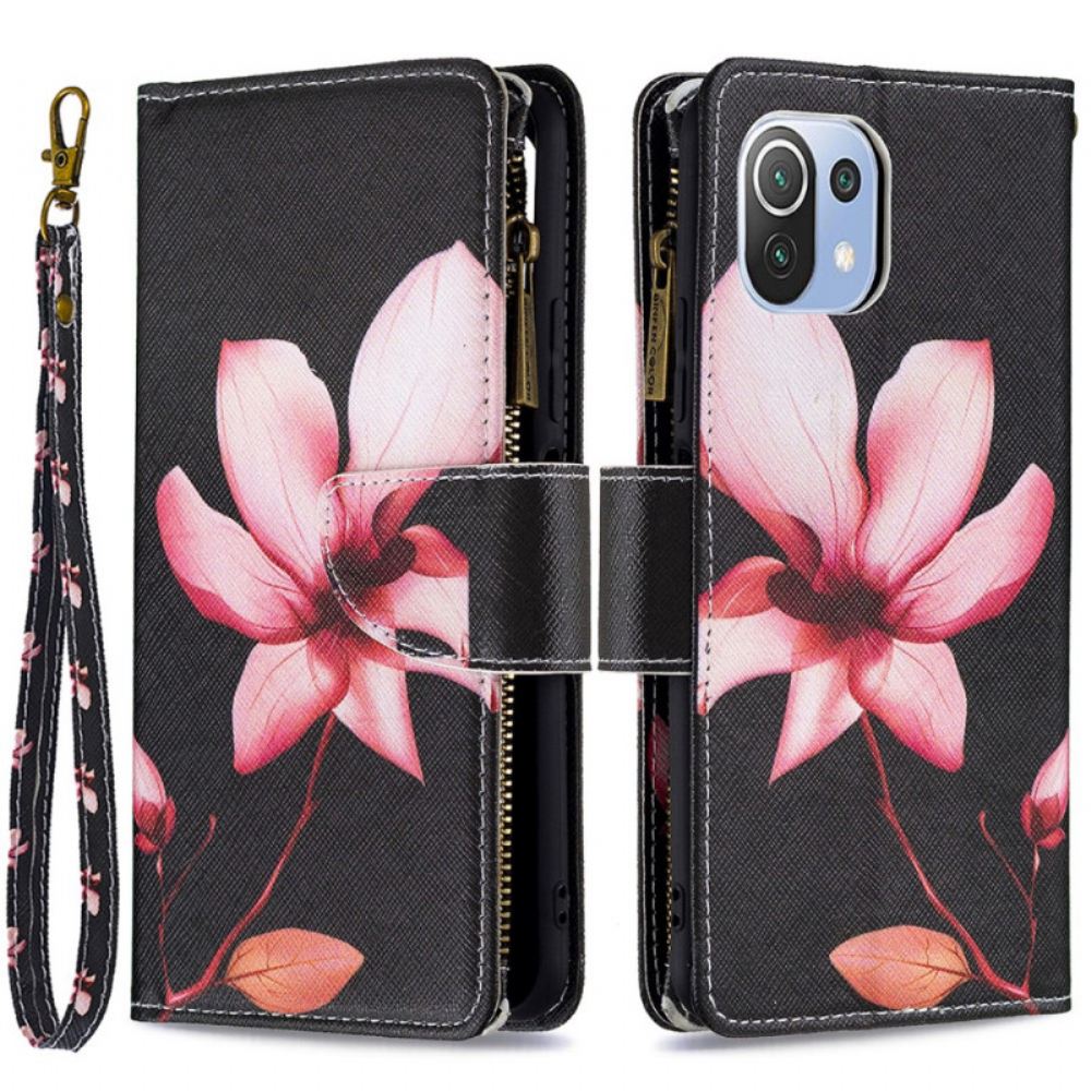 Flipové Pouzdro Na Xiaomi Mi 11 Lite 5G NE / Mi 11 Lite 4G / 5G Kapsa Na Zip S Růžovým Květem