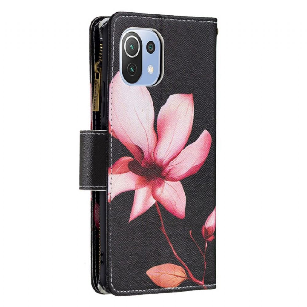 Flipové Pouzdro Na Xiaomi Mi 11 Lite 5G NE / Mi 11 Lite 4G / 5G Kapsa Na Zip S Růžovým Květem