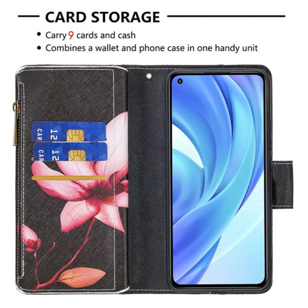 Flipové Pouzdro Na Xiaomi Mi 11 Lite 5G NE / Mi 11 Lite 4G / 5G Kapsa Na Zip S Růžovým Květem