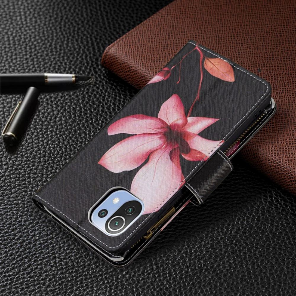 Flipové Pouzdro Na Xiaomi Mi 11 Lite 5G NE / Mi 11 Lite 4G / 5G Kapsa Na Zip S Růžovým Květem