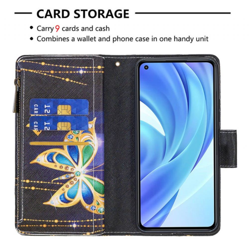 Flipové Pouzdro Na Xiaomi Mi 11 Lite 5G NE / Mi 11 Lite 4G / 5G Kapsa Na Zip Se Zlatými Motýly