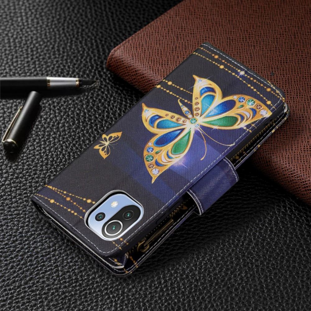 Flipové Pouzdro Na Xiaomi Mi 11 Lite 5G NE / Mi 11 Lite 4G / 5G Kapsa Na Zip Se Zlatými Motýly