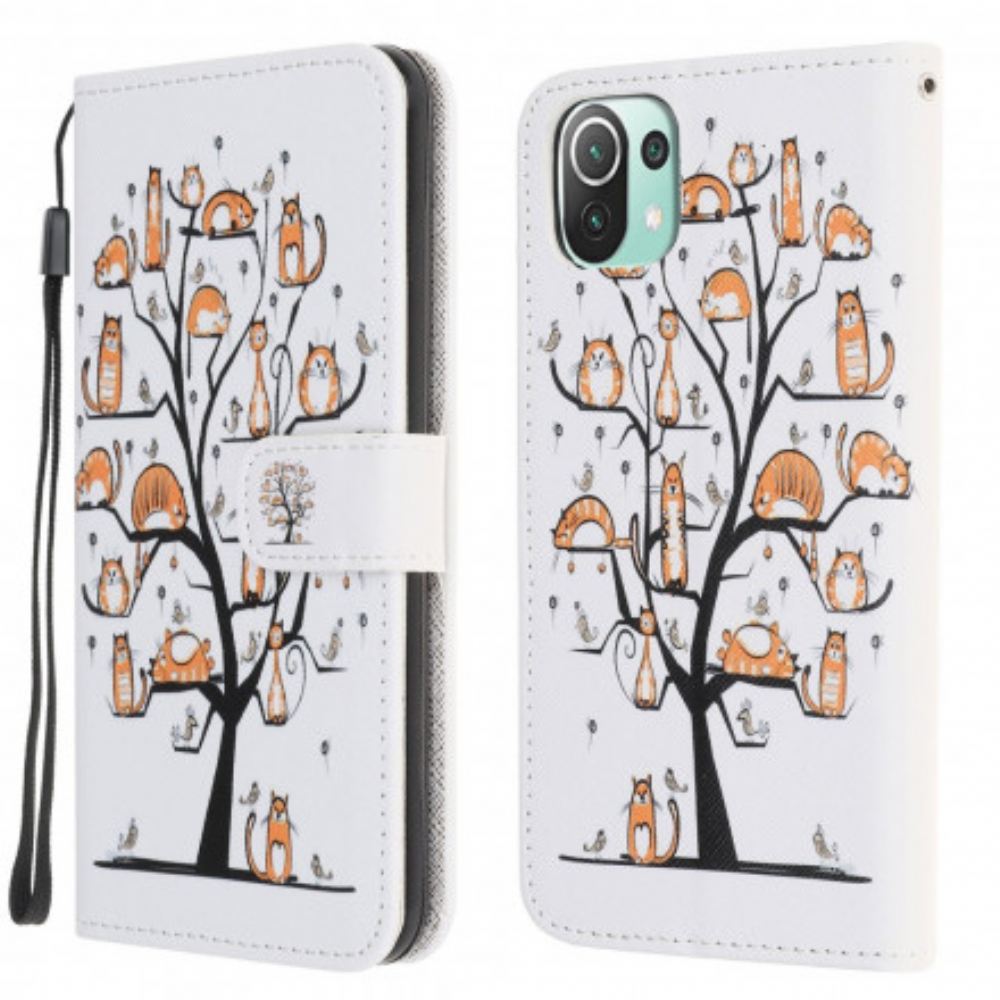 Flipové Pouzdro Na Xiaomi Mi 11 Lite 5G NE / Mi 11 Lite 4G / 5G Na Lana Funky Kočky S Popruhem