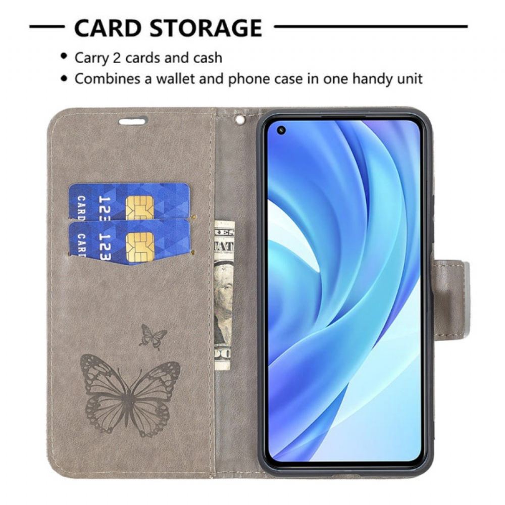 Flipové Pouzdro Na Xiaomi Mi 11 Lite 5G NE / Mi 11 Lite 4G / 5G Na Lana Popruh S Potiskem Motýlů