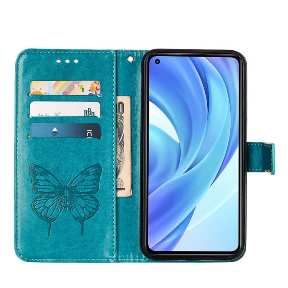 Flipové Pouzdro Na Xiaomi Mi 11 Lite 5G NE / Mi 11 Lite 4G / 5G Motýlí Design Se Šňůrkou