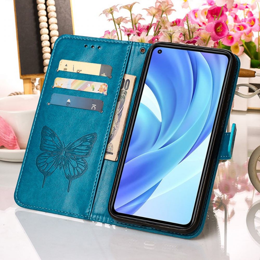 Flipové Pouzdro Na Xiaomi Mi 11 Lite 5G NE / Mi 11 Lite 4G / 5G Motýlí Design Se Šňůrkou
