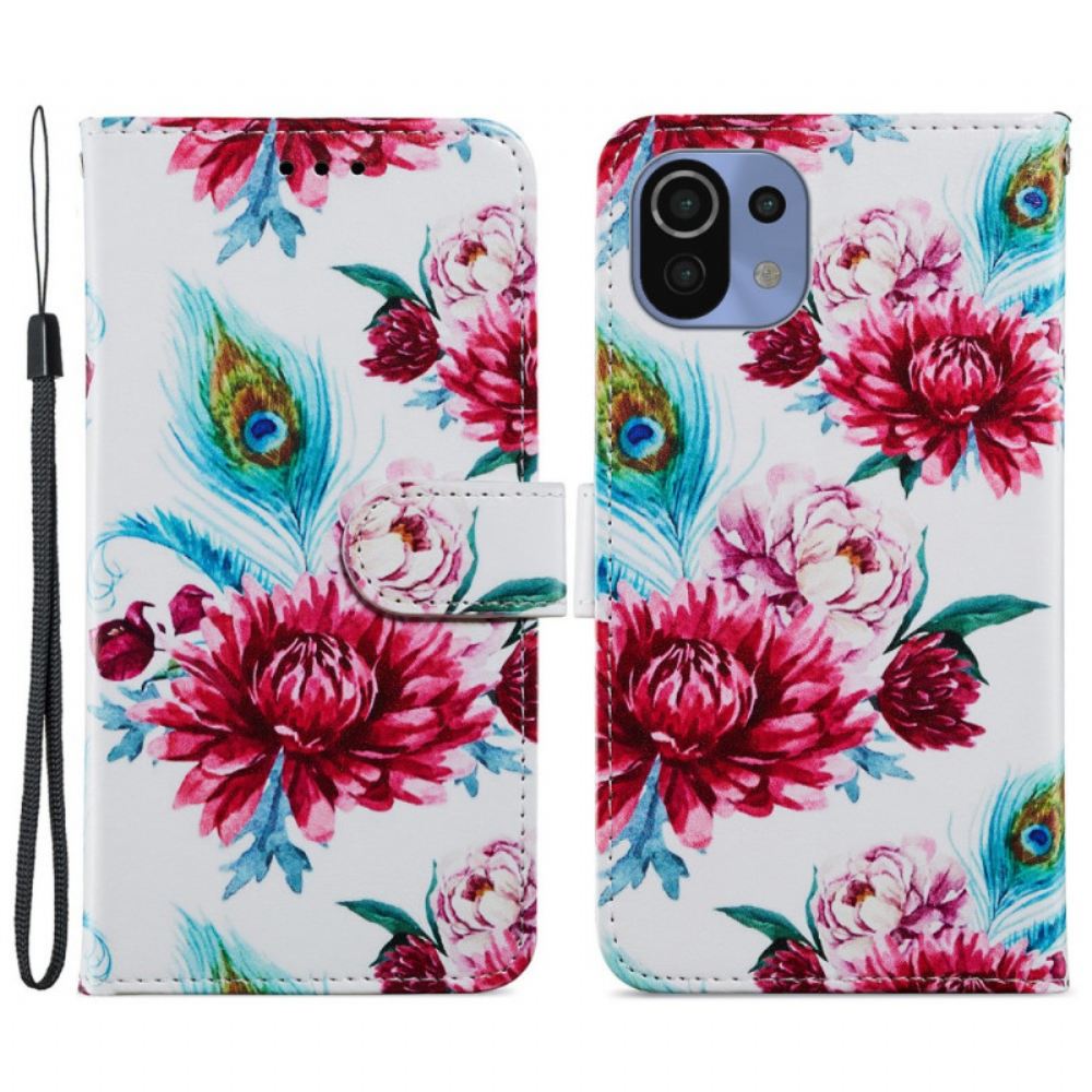 Kožené Pouzdro Na Xiaomi Mi 11 Lite 5G NE / Mi 11 Lite 4G / 5G Intenzivní Květiny