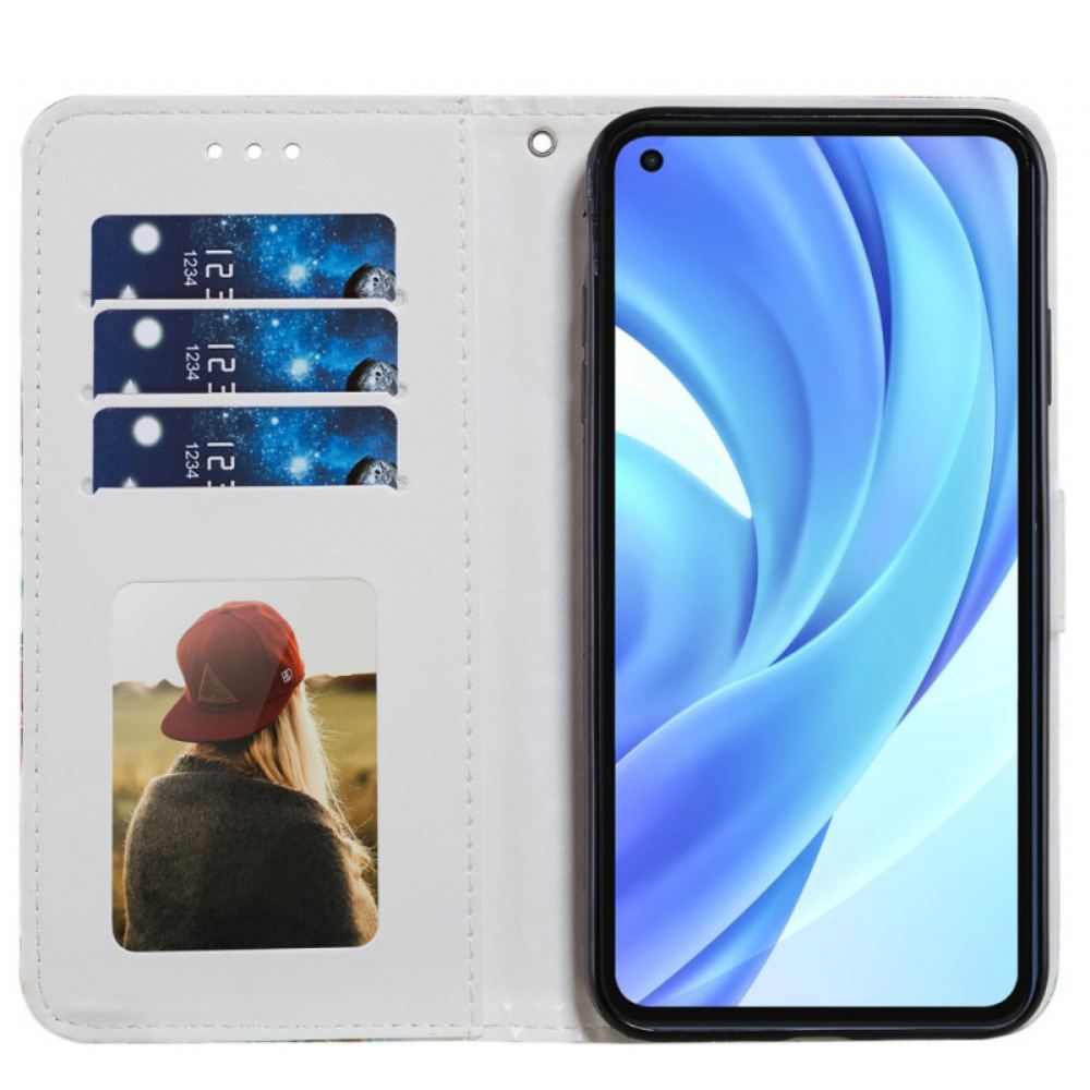 Kožené Pouzdro Na Xiaomi Mi 11 Lite 5G NE / Mi 11 Lite 4G / 5G Intenzivní Květiny