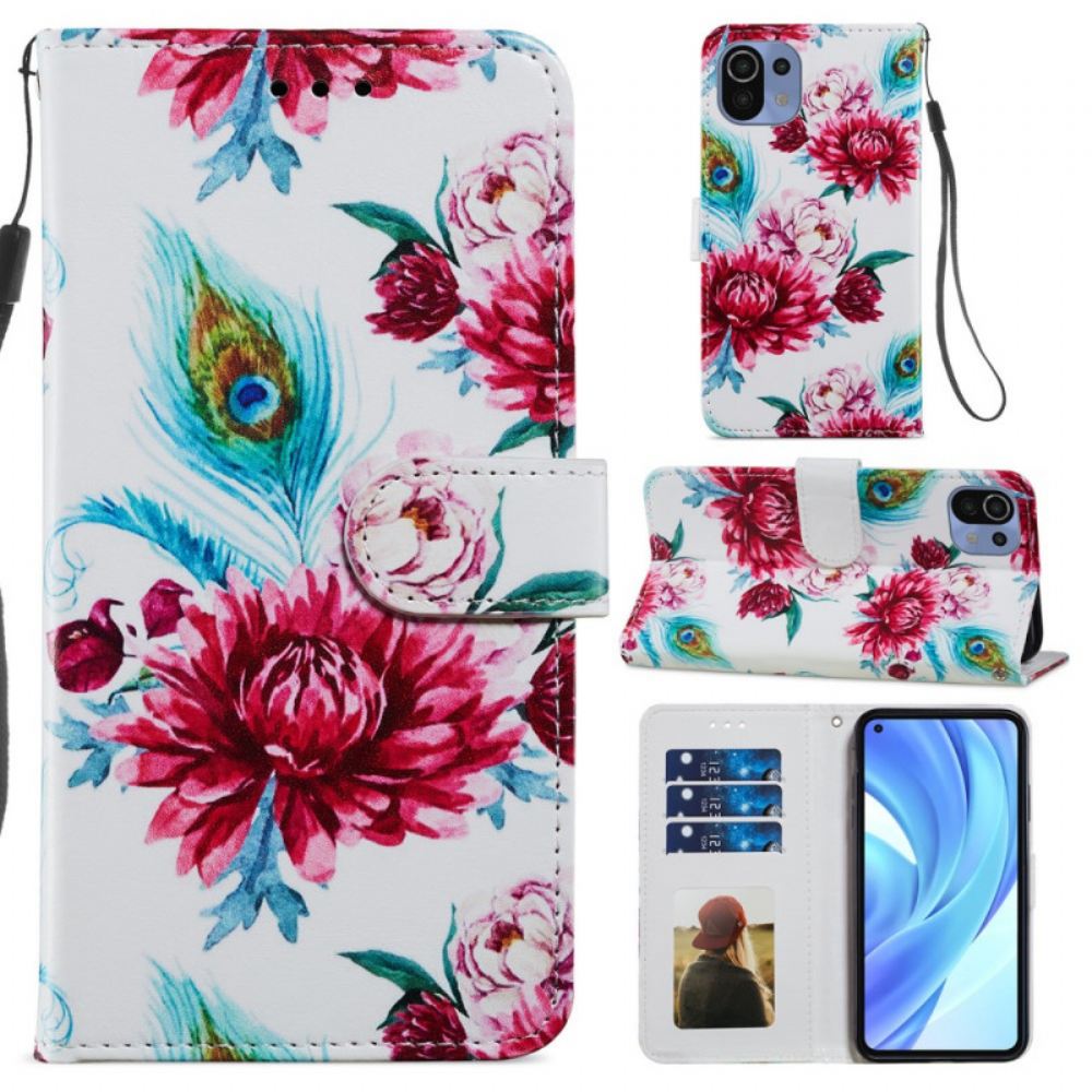 Kožené Pouzdro Na Xiaomi Mi 11 Lite 5G NE / Mi 11 Lite 4G / 5G Intenzivní Květiny