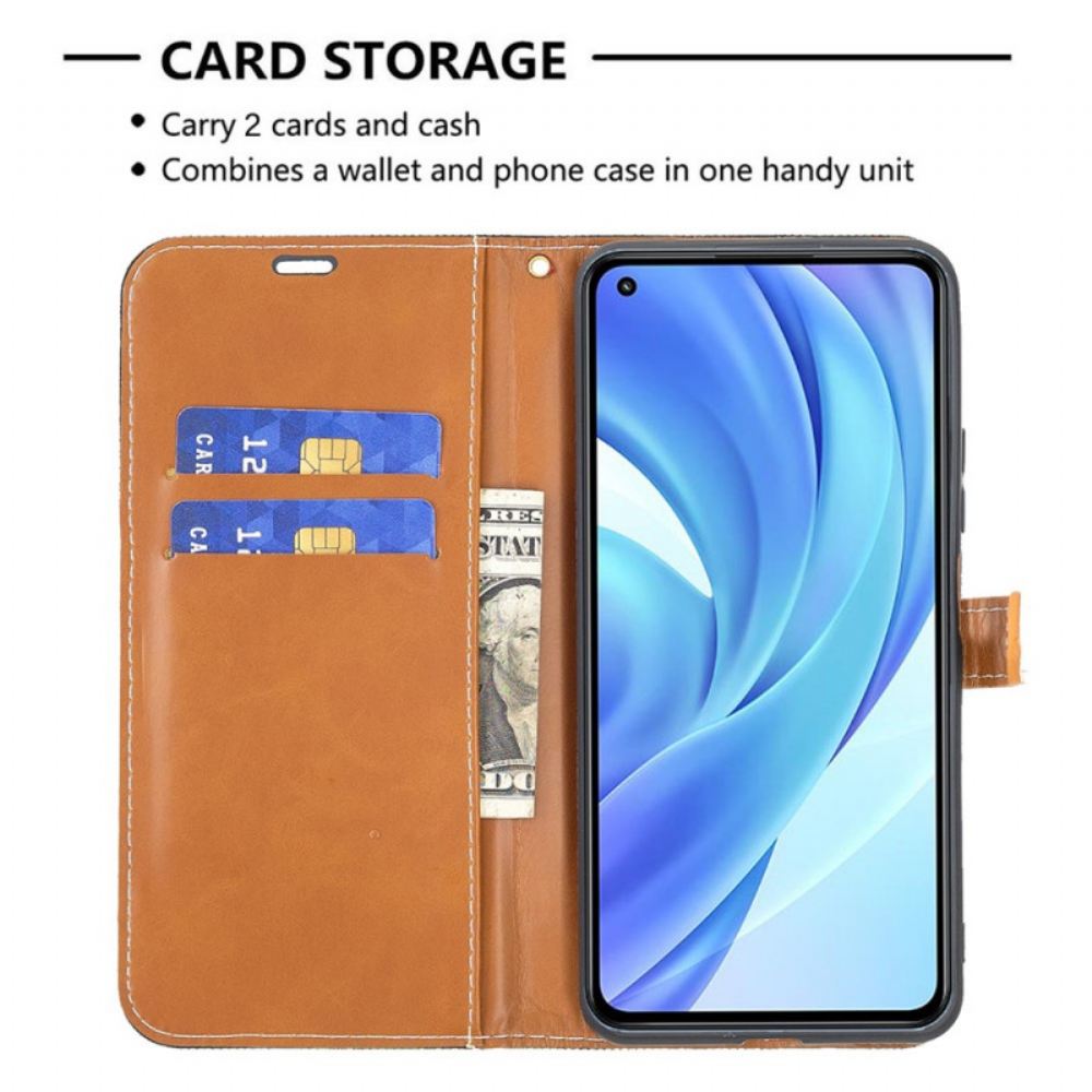 Kožené Pouzdro Na Xiaomi Mi 11 Lite 5G NE / Mi 11 Lite 4G / 5G Na Lana Pásek S Látkovým A Koženým Efektem