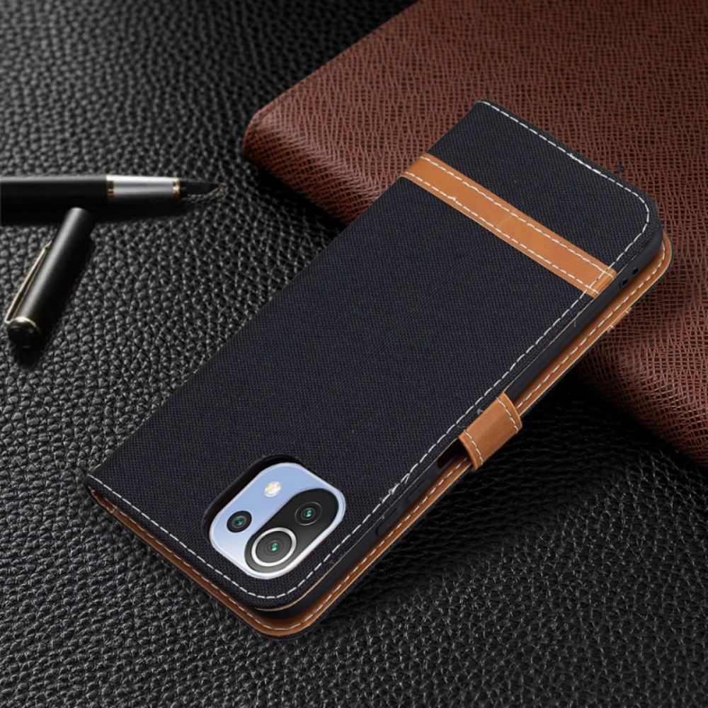 Kožené Pouzdro Na Xiaomi Mi 11 Lite 5G NE / Mi 11 Lite 4G / 5G Na Lana Pásek S Látkovým A Koženým Efektem