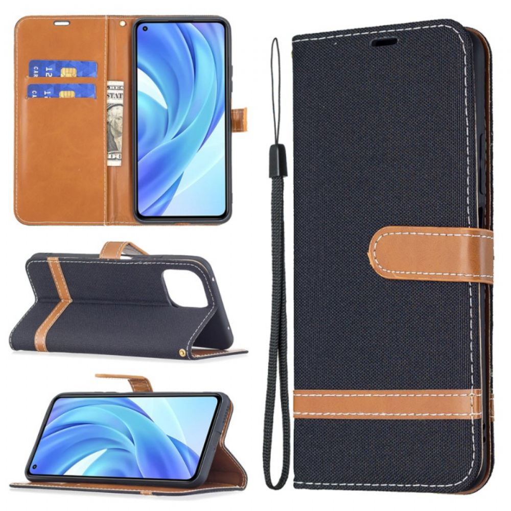 Kožené Pouzdro Na Xiaomi Mi 11 Lite 5G NE / Mi 11 Lite 4G / 5G Na Lana Pásek S Látkovým A Koženým Efektem