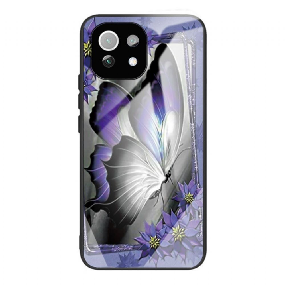 Kryt Na Xiaomi Mi 11 Lite 5G NE / Mi 11 Lite 4G / 5G Fialové Tvrzené Sklo Butterfly