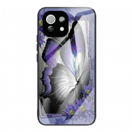 Kryt Na Xiaomi Mi 11 Lite 5G NE / Mi 11 Lite 4G / 5G Fialové Tvrzené Sklo Butterfly