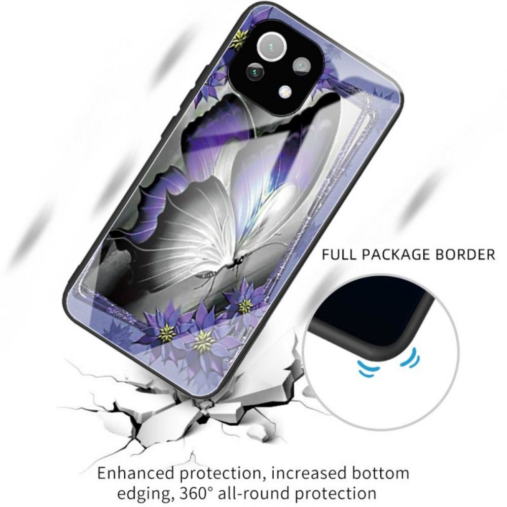 Kryt Na Xiaomi Mi 11 Lite 5G NE / Mi 11 Lite 4G / 5G Fialové Tvrzené Sklo Butterfly