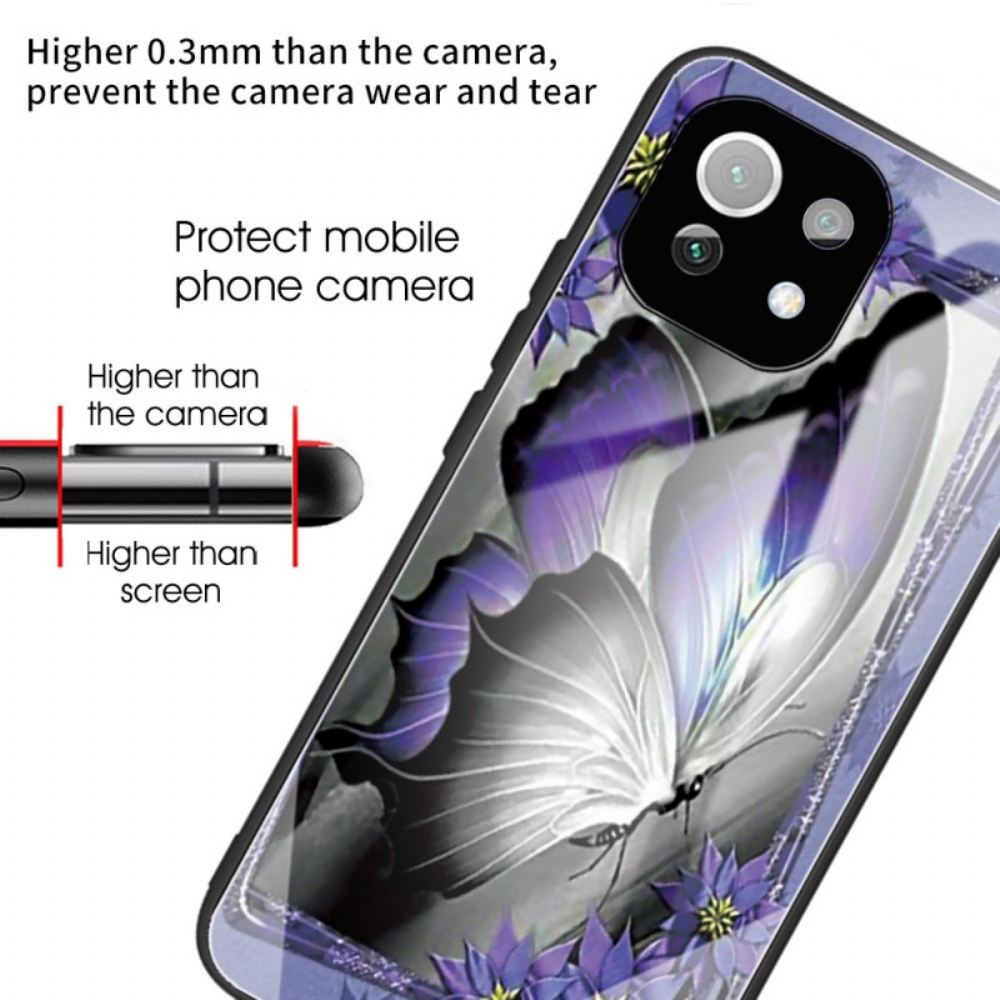Kryt Na Xiaomi Mi 11 Lite 5G NE / Mi 11 Lite 4G / 5G Fialové Tvrzené Sklo Butterfly