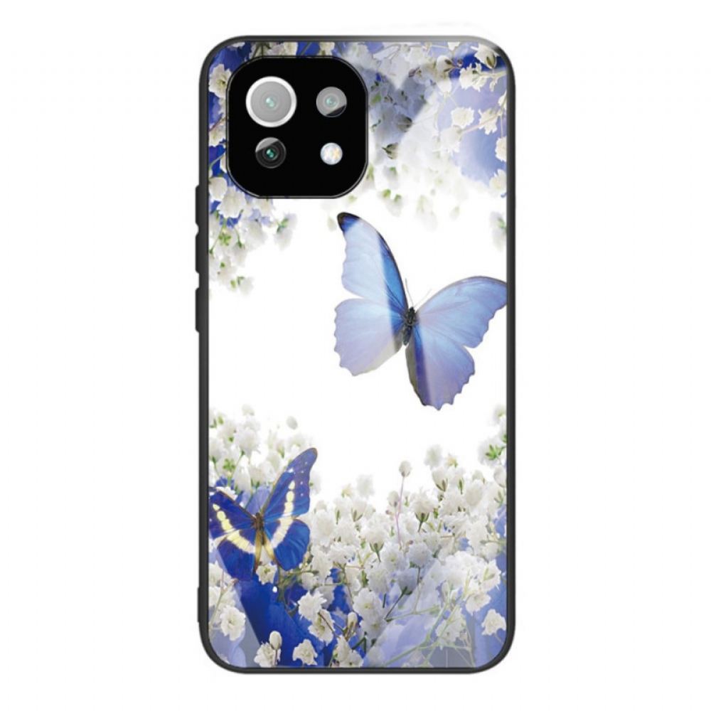 Kryt Na Xiaomi Mi 11 Lite 5G NE / Mi 11 Lite 4G / 5G Modrí Motýli Z Tvrzeného Skla