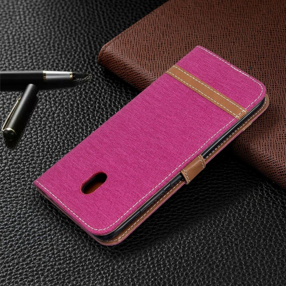 Flipové Pouzdro Na Xiaomi Redmi 8A Na Lana Pásek S Látkovým A Koženým Efektem
