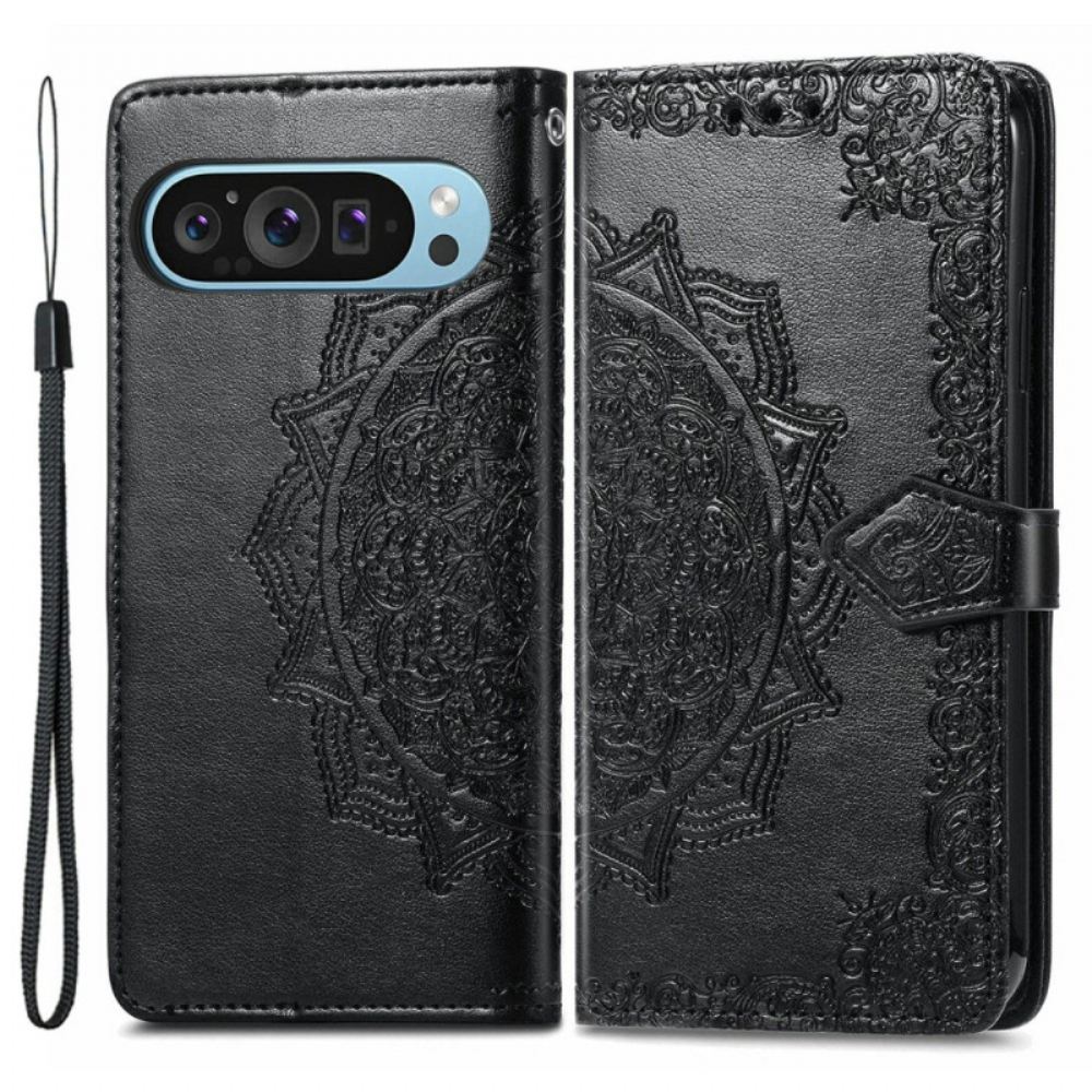 Kožený Kryt Google Pixel 9 Pro Xl Barokní Mandala S Řemínkem