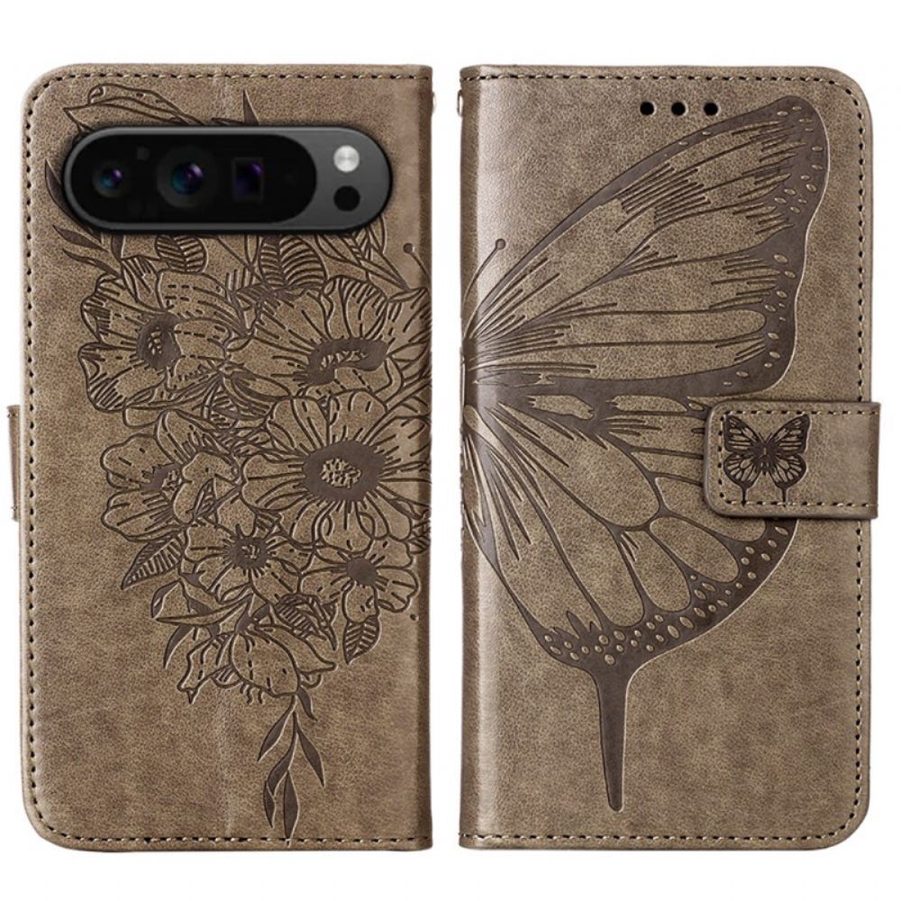 Kožený Kryt Google Pixel 9 Pro Xl Butterfly Graphic Lanyard