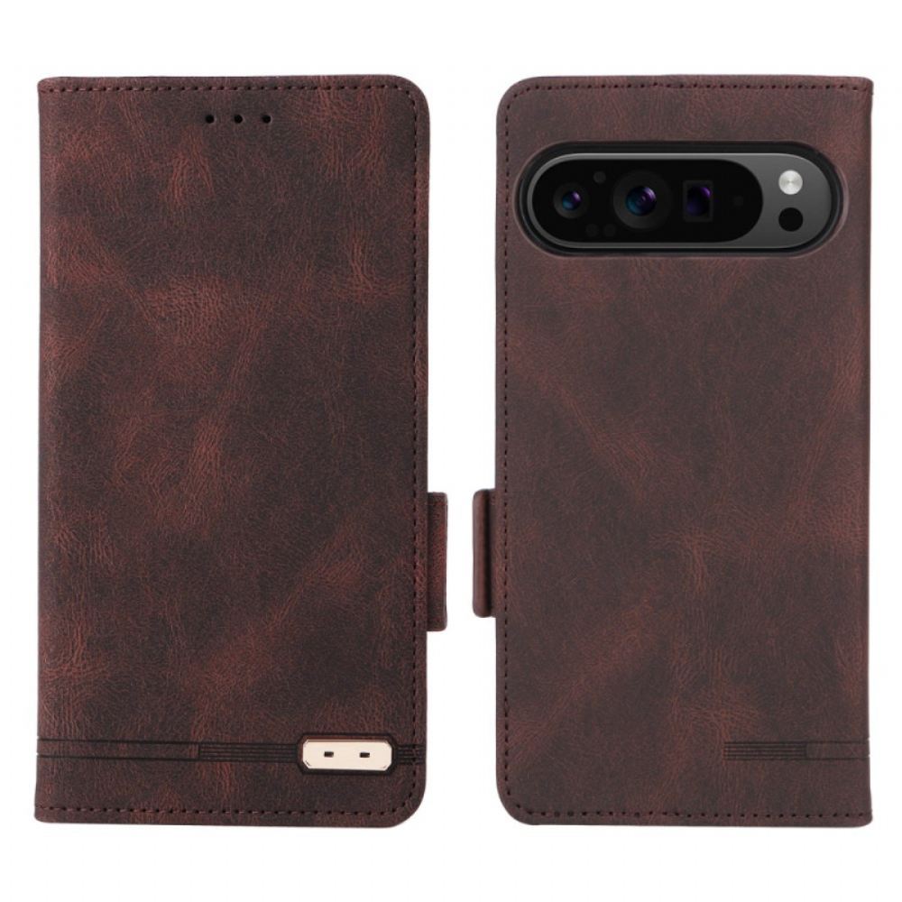 Kožený Kryt Google Pixel 9 Pro Xl Dvojitá Spona S Retro Semišovým Efektem