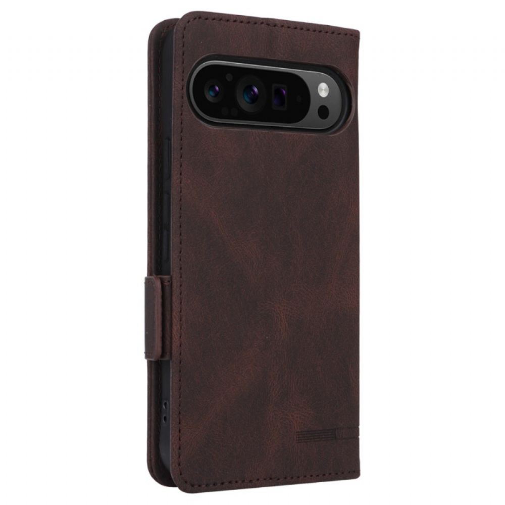 Kožený Kryt Google Pixel 9 Pro Xl Dvojitá Spona S Retro Semišovým Efektem