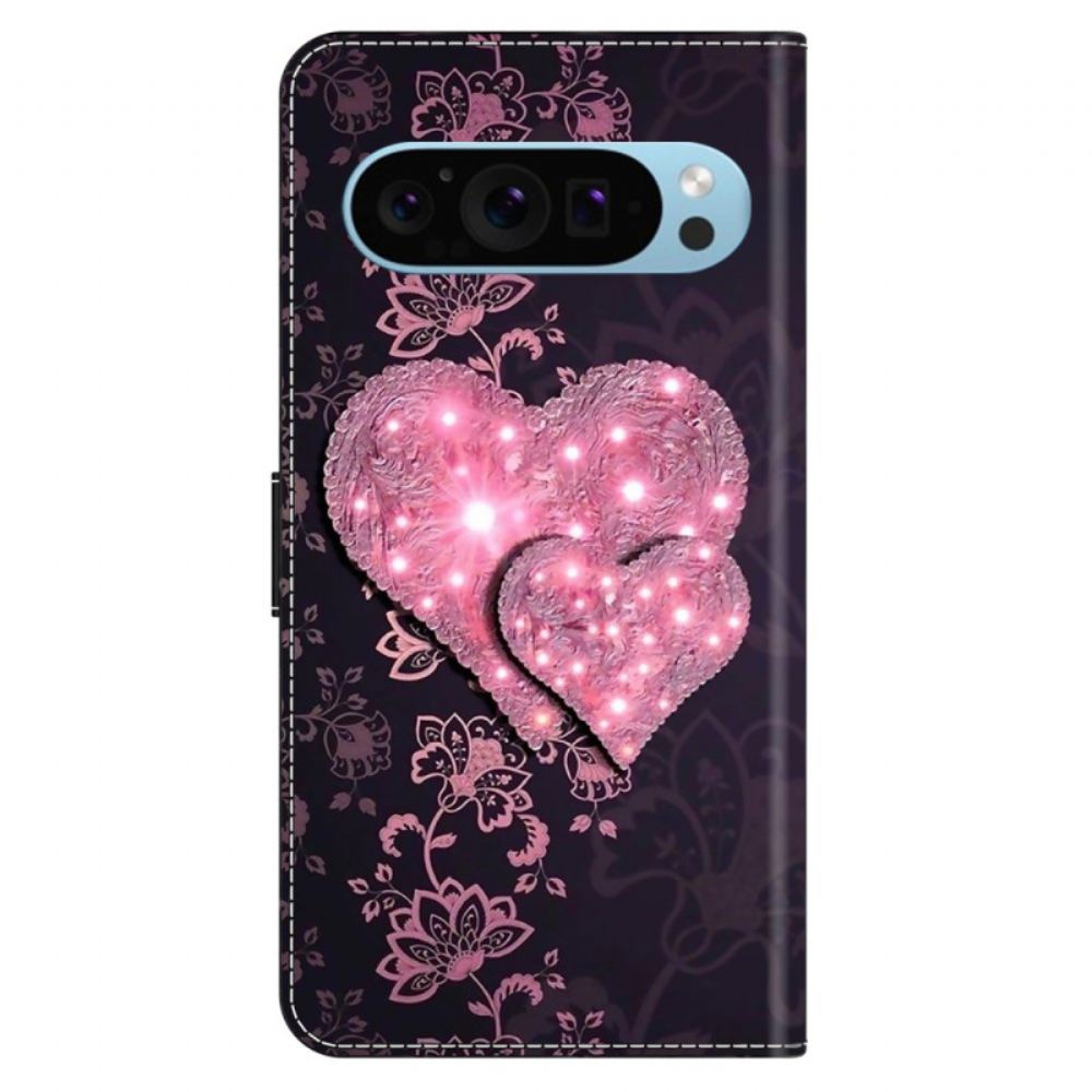Kožený Kryt Google Pixel 9 Pro Xl Krajkové Srdce