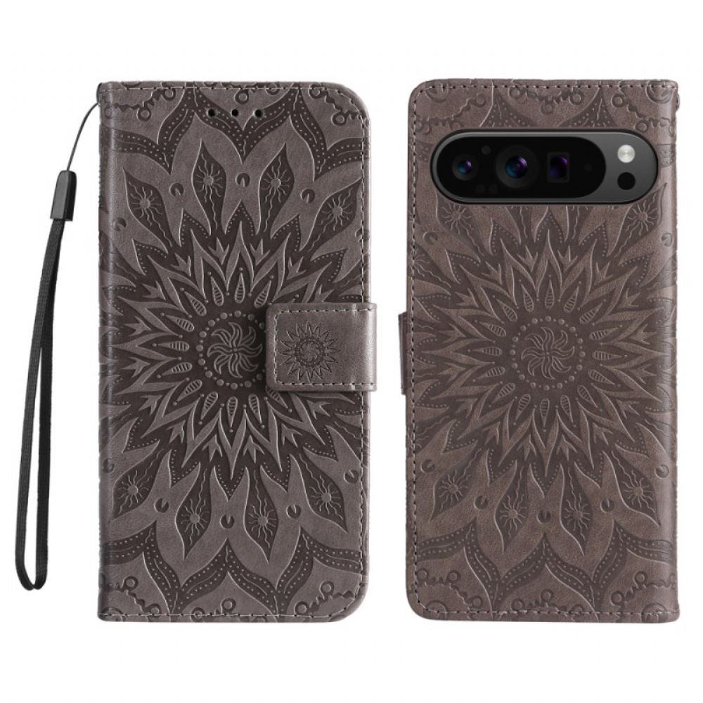 Kožený Kryt Google Pixel 9 Pro Xl Solární Mandala S Popruhem