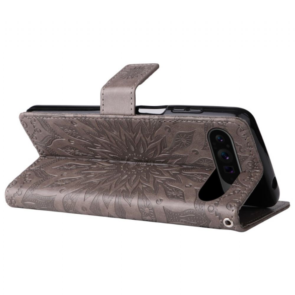 Kožený Kryt Google Pixel 9 Pro Xl Solární Mandala S Popruhem