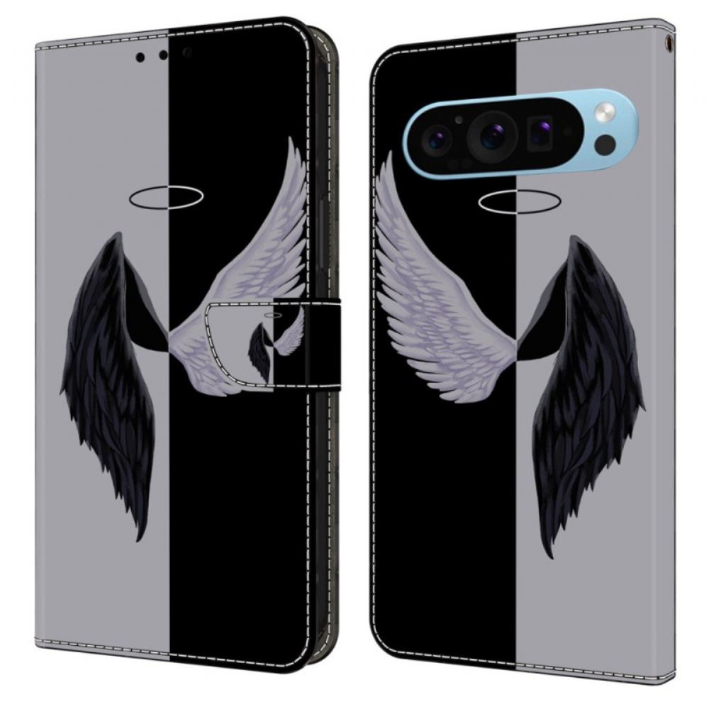 Kožený Kryt Google Pixel 9 Pro Xl Černá A Bílá Křídla