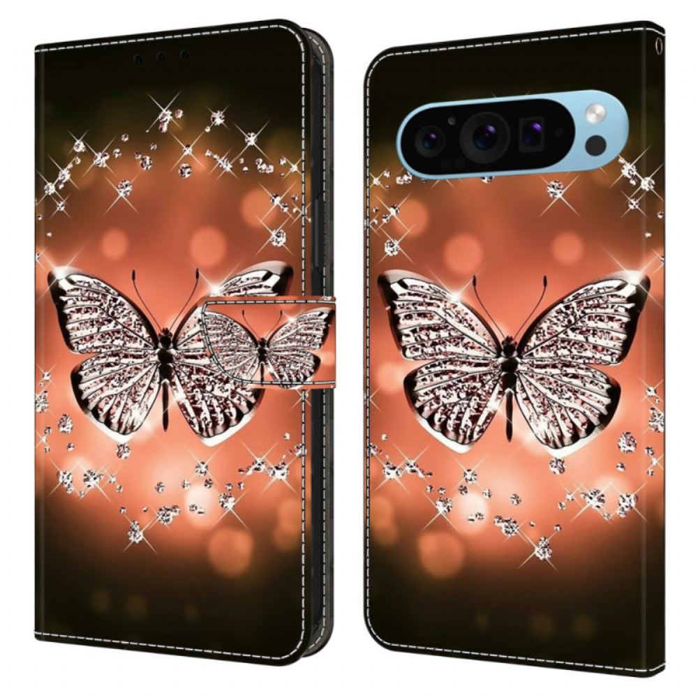 Kožený Kryt Na Google Pixel 9 Pro Xl Křišťálový Motýl