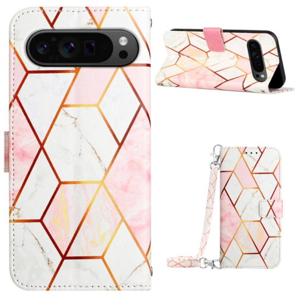 Kožený Kryt Na Google Pixel 9 Pro Xl Mramor S Popruhem Přes Rameno
