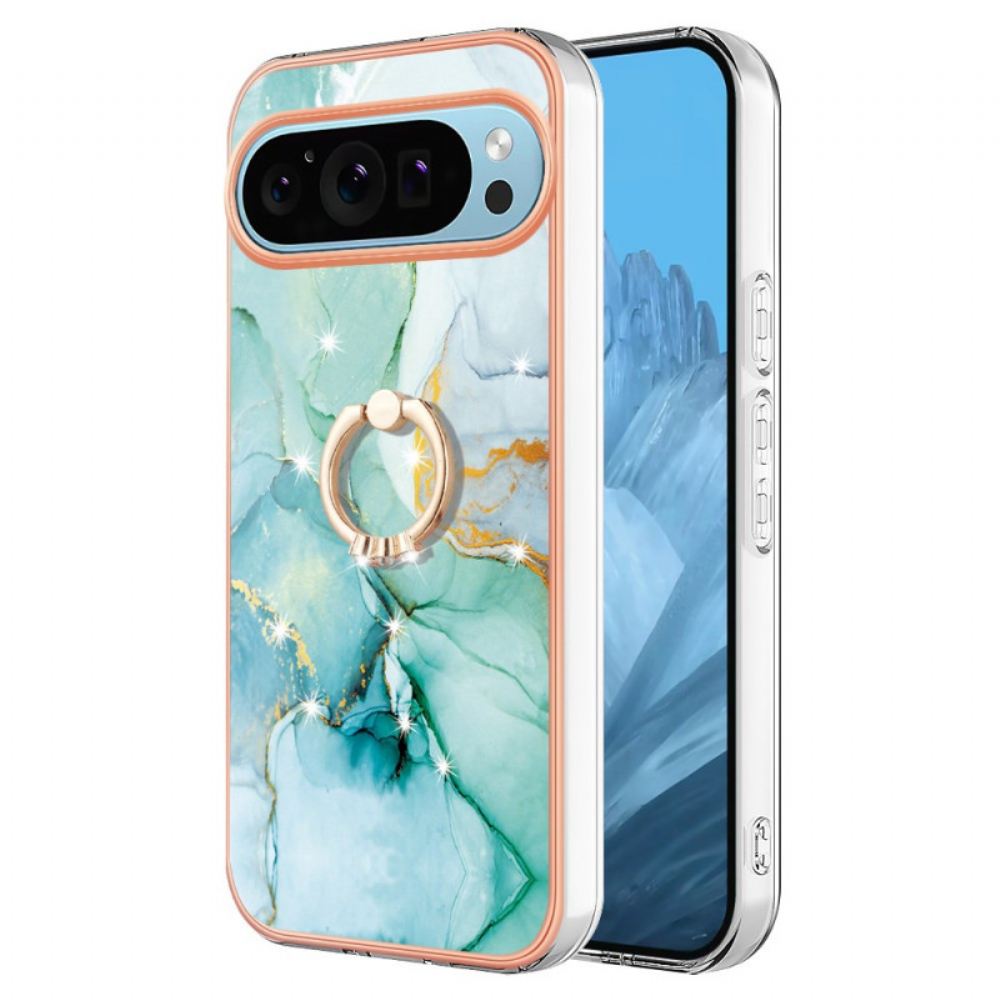 Kryt Na Google Pixel 9 Pro Xl Podpěrný Kroužek Pro Mramorový Efekt