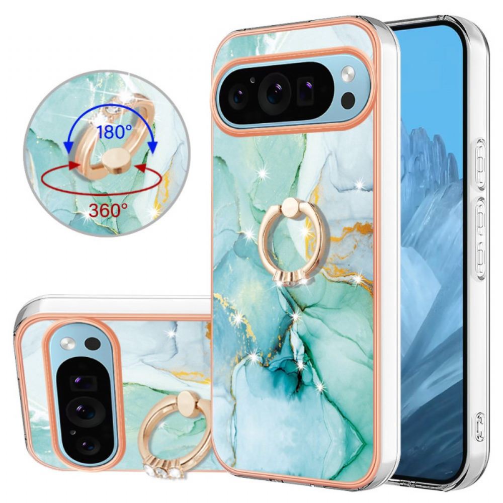 Kryt Na Google Pixel 9 Pro Xl Podpěrný Kroužek Pro Mramorový Efekt