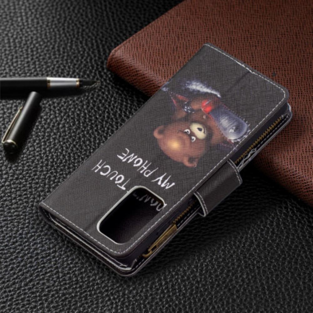 Flipové Pouzdro Na Samsung Galaxy A72 4G / 5G Kapsa Na Medvěda Na Zip
